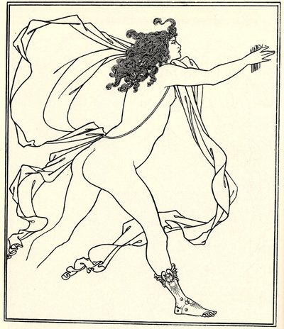 Apollo jahtaa Daphnea, 1896 tekijältä Aubrey Beardsley
