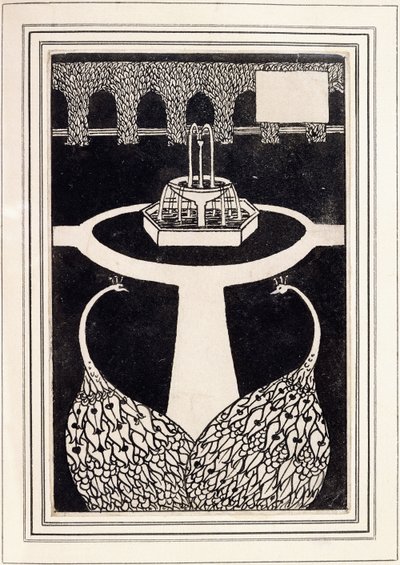 Luvun otsikko kuvaa kahta riikinkukkoa puutarhassa, jossa on suihkulähde, n. 1893/4 tekijältä Aubrey Beardsley