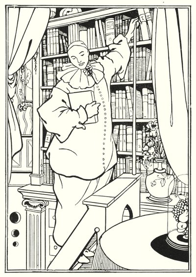 Suunnittelu "Pierrot" -lehden etukanteen tekijältä Aubrey Beardsley