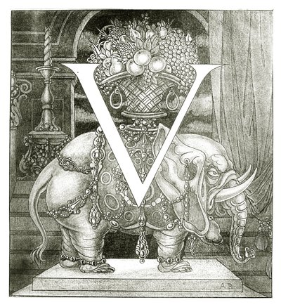 Alkukirjain "V" Volponelle, 1898 tekijältä Aubrey Beardsley