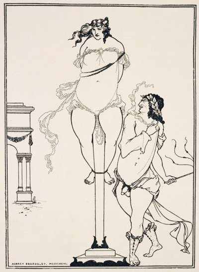 Juvenal ruoskii naista,1896 (kaiverrus) tekijältä Aubrey Beardsley