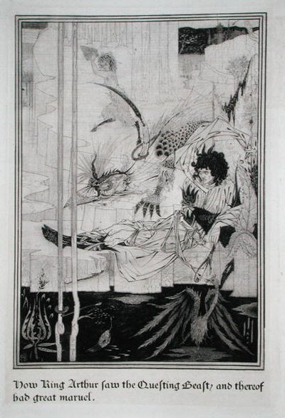 Nyt kuningas Arthur näki etsintäpedon, ja sillä oli suuri ihme, Sir Thomas Maloryn (k.1471) "Le Morte d