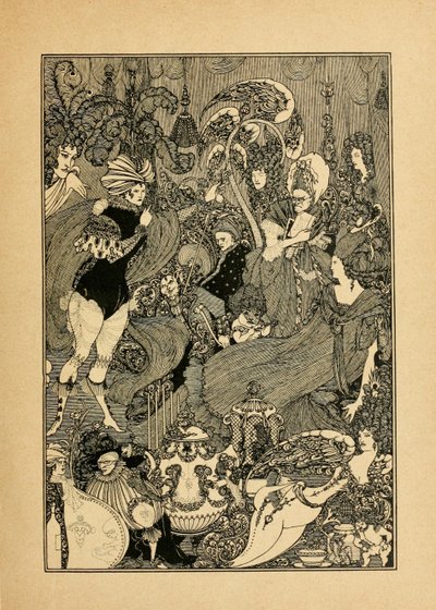 Lukon raiskaus. Kuvitus Alexander Popen pernaluolaan tekijältä Aubrey Beardsley