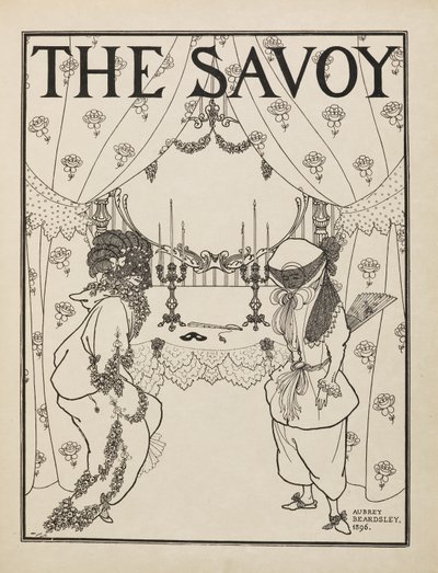 "Savoy"-lehden nro 1 otsikkosivu viidenkymmenen piirustuksen kirjasta tekijältä Aubrey Beardsley