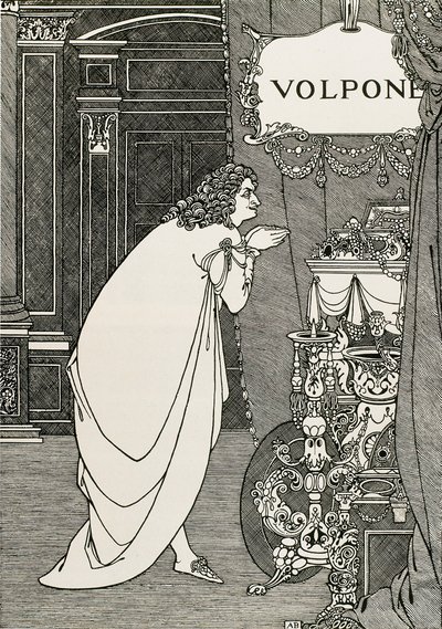 Ben Johnsonin kirjoittaman Volpone tai kettu (1609) nimisivu tekijältä Aubrey Beardsley