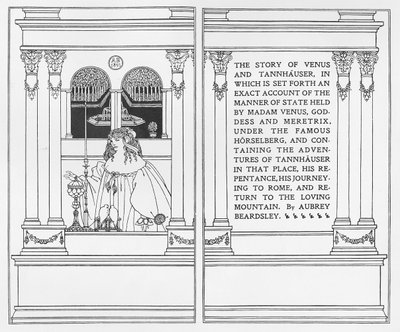 Nimisivu Venuksen ja Tannhauserin tarinasta, 1895 tekijältä Aubrey Beardsley