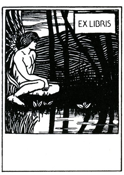Aubrey Beardsleyn (1872-1898) vinjetti-exlibris (ex-libris) tekijältä Aubrey Beardsley