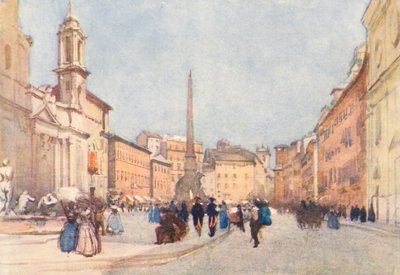 Rooma: Piazza Navona (värilitografia) tekijältä Aubrey Waterfield