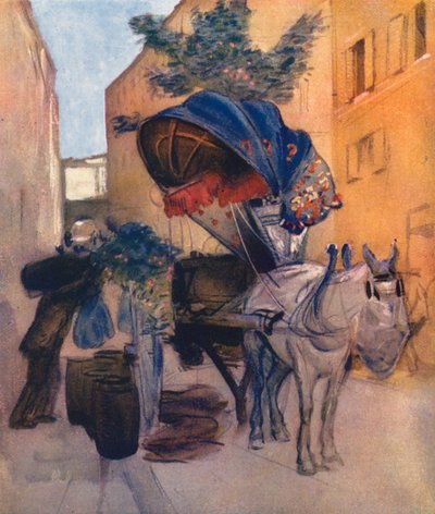 Rooma: Roomalainen viinikärry (värilitografia) tekijältä Aubrey Waterfield