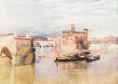 Rooma: Roomassa: Tiberisaari (värilitografia). tekijältä Aubrey Waterfield