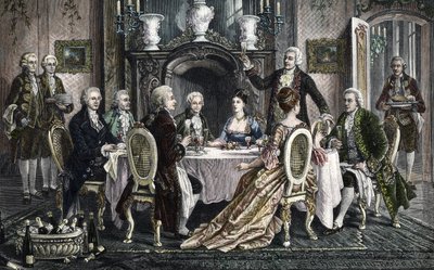 Illallinen Emanuel Schikanederin kodissa Wolfgang Amadeus Mozartille tekijältä August (after) Borckmann