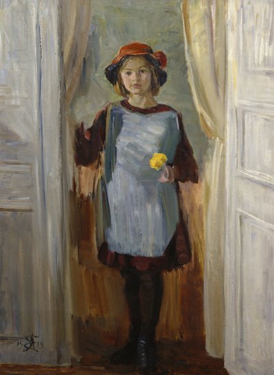 Tyttö ovella (Maria Eiebakke) 1918 (öljy kankaalle) tekijältä August Eiebakke