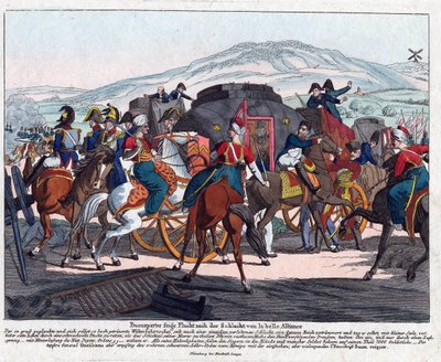 Napoleonin lento Waterloon taistelun jälkeen (1815) - Campe, August Friedrich Andreas (1777-1846) - Etsaus, akvarelli - 21,5x26,3 - Yksityiskokoelma tekijältä August Friedrich Andreas Campe