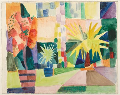 Puutarha Thun-järven rannalla (granaattiomenapuu ja palmu puutarhassa), 1914 tekijältä August Macke