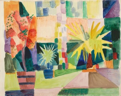 Puutarha Thun-järvellä (granaattiomenapuu ja palmu puutarhassa). 1914 tekijältä August Macke