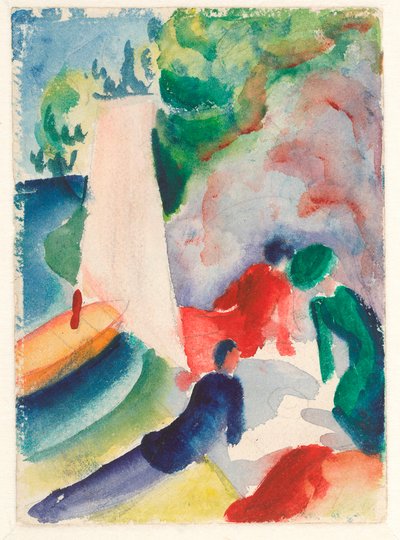 ""Piknik rannalla"" (Piknik purjehduksen jälkeen) Akvarelli August Macke (1887-1914) 1913 Koko 17,6x12,2 cm Albertina, Wien tekijältä August Macke
