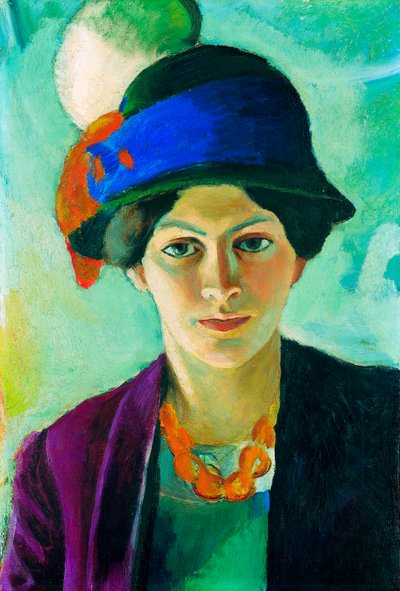 ""Taiteilijan vaimon muotokuva hatun kanssa"" (Taiteilijan vaimo hatulla) August Macken (1887-1914) maalaus tekijältä August Macke
