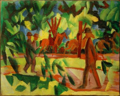Reiter und Spaziergänger in der Allee tekijältä August Macke
