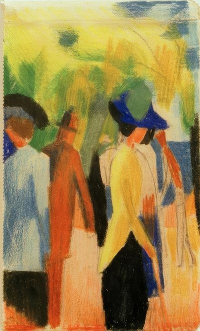 Kävelijöitä puiden alla (kävelijöitä puistossa) tekijältä August Macke