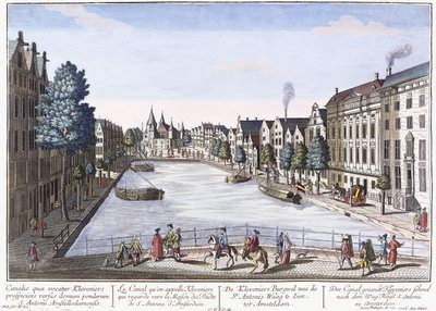 Vue of Kleveniersin kanava, Amsterdam, n. 1740-1770 (käsinvärinen kaiverrus) tekijältä August Vindel