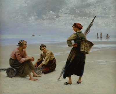 Sinisimpukoiden keräilijät, Bretagne (öljy kankaalle) tekijältä August Wilhelm Nikolaus Hagborg