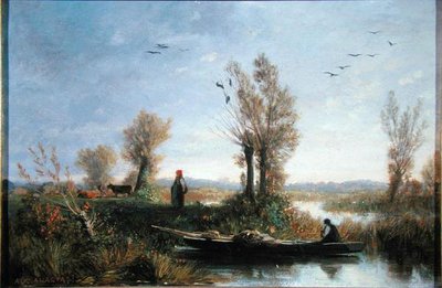 The Banks of a Canal (öljy kankaalle) tekijältä Auguste Paul Charles Anastasi