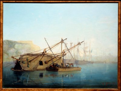 Purjevene, jossa on Auguste Aiguierin (1819-1865) vesiväri tekijältä Auguste Aiguier