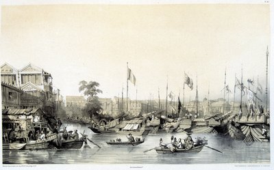 Eurooppalaiset tehtaat Kantonissa - "Kiina ja kiinalaiset", Auguste Borgetin piirustukset ja Eugène Cicerin litografiat tekijältä Auguste Borget