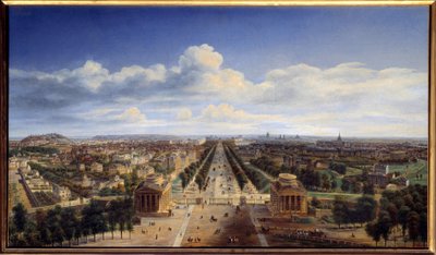 Näkymä Pariisista Riemukaarelta otettu Auguste Cadollen (1782-1849) maalaus 1843 su. 0,48x0,83 m Pariisi, Musee Carnavalet tekijältä Auguste Cadolle