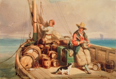 Kaksi hahmoa veneessä, 1843 (wc paperilla) tekijältä Auguste Delacroix