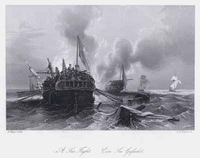 Meritaistelu (kaiverrus) tekijältä Auguste Etienne Francois Mayer