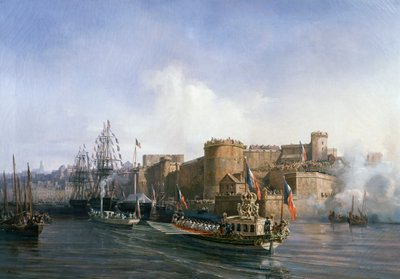Napoleon III:n vierailu Brestissä, keisarin vene saapumassa satamaan 11. elokuuta tekijältä Auguste Etienne Francois Mayer