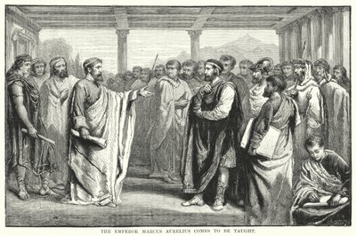 Keisari Marcus Aurelius tulee opetettavaksi (kaiverrus) tekijältä Auguste Francois (after) Laby