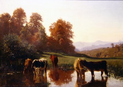 Nautojen juotto (öljy kankaalle) tekijältä Auguste Francois Bonheur