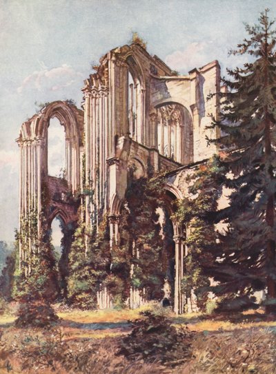 Ranska: Saint-Wandrillen luostari (värilitografia). tekijältä Auguste Gerardin