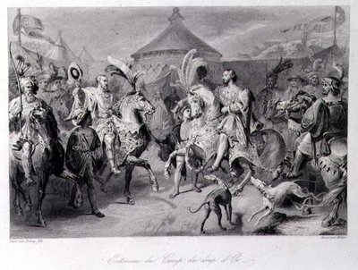 Kokous kultakankaan kentällä, 24. kesäkuuta 1520, kaivertanut Millin (kaiverrus) tekijältä Auguste Hyacinthe (after) Debay