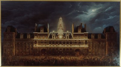 Hôtel de Villen valaistus kuninkaanpäivänä 1. toukokuuta. tekijältä Auguste Jean Simon Roux