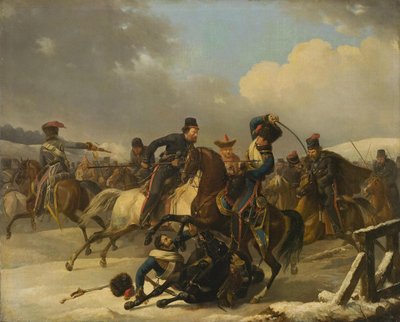 Kasakat ajoivat takaa perääntyviä ranskalaisia sotilaita, 1812, 1827 tekijältä Auguste Joseph Desarnod