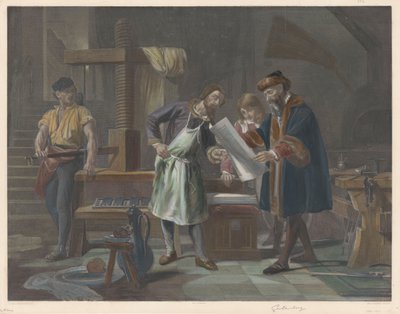 Johannes Gutenbergin kirjapainon sisustus tekijältä Auguste Ledoux
