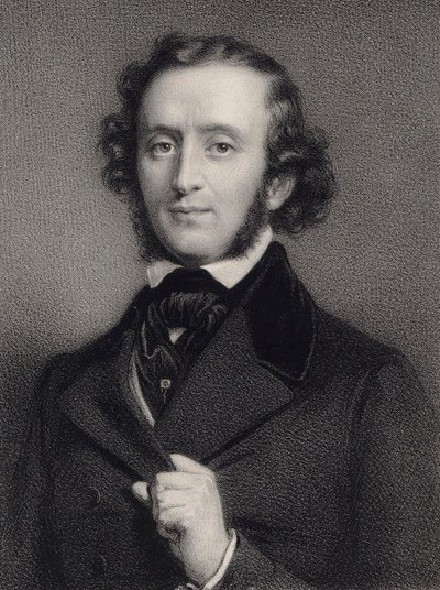Pianisti ja säveltäjä Felix Mendelssohn Bartholdyn muotokuva 1809-1847. tekijältä Auguste Lemoine
