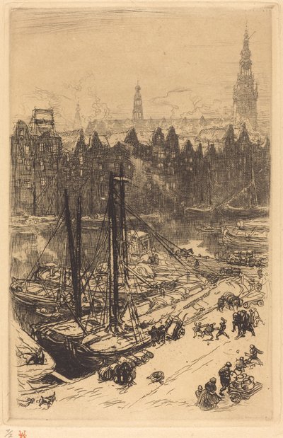 Amsterdam katsottuna Victoria-hotellista (Amsterdamvue de Victoria Hotel) tekijältä Auguste Lepere