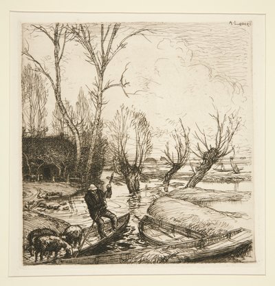 Tulvassa suolla - Paimen (The Flooded Marais - The Shepherd) tekijältä Auguste Lepere