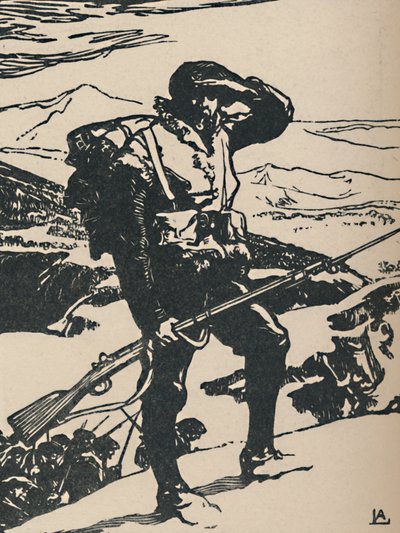 Alpine Hunter katselemassa Reinin tasangolla, 1919 tekijältä Auguste Louis Lepère