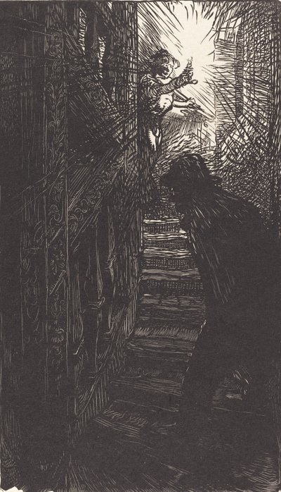 Veistoksellinen portaikko rue Boutebrie, julkaistu 1901. tekijältä Auguste Lepere