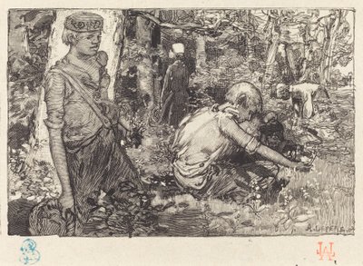 Toukokuun liljan kokoontuminen (La cueillette du muguet) tekijältä Auguste Lepere