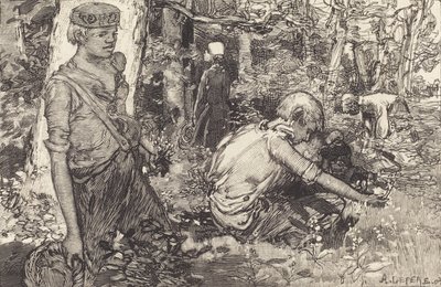 aAplec de lliri de maig La cueillette du muguet, 1908. finlandès tekijältä Auguste Lepere