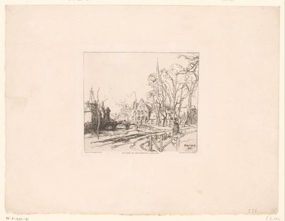 Näkymä Beguinagen sillalta Bruggessa Le pont du Beguinage à Bruges (otsikko esineessä) tekijältä Auguste Lepere
