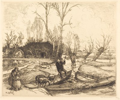 In the Deluged Marsh - Paimen (Au marais inonde - Le berger) tekijältä Auguste Lepere
