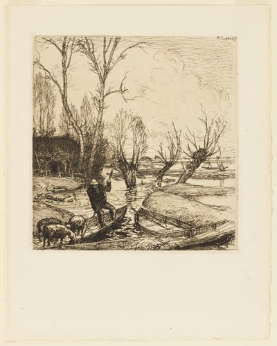 In the Deluged Marsh - Paimen (Au marais inonde - Le berger) tekijältä Auguste Lepere