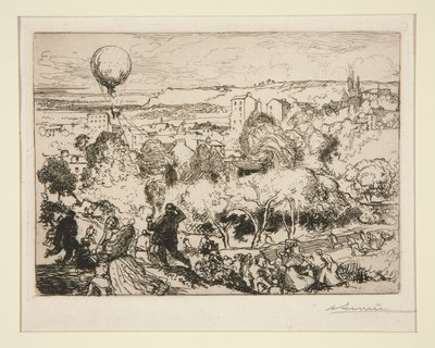 Putoava ilmapallo Pre-Saint-Gervaisissa (The Falling Balloon, Pre-Saint-Gervaisissa) tekijältä Auguste Lepere